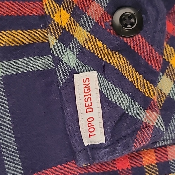 TOPO DESIGNS Dark Navy Multicolor Plaid Flannel Cotton S Mens‎ Long Sleeve Shirt - Picture 6 of 8